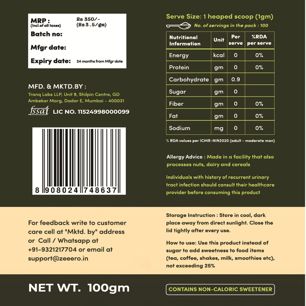 Zeeero 5X Monk Fruit Sweetener without erythritol