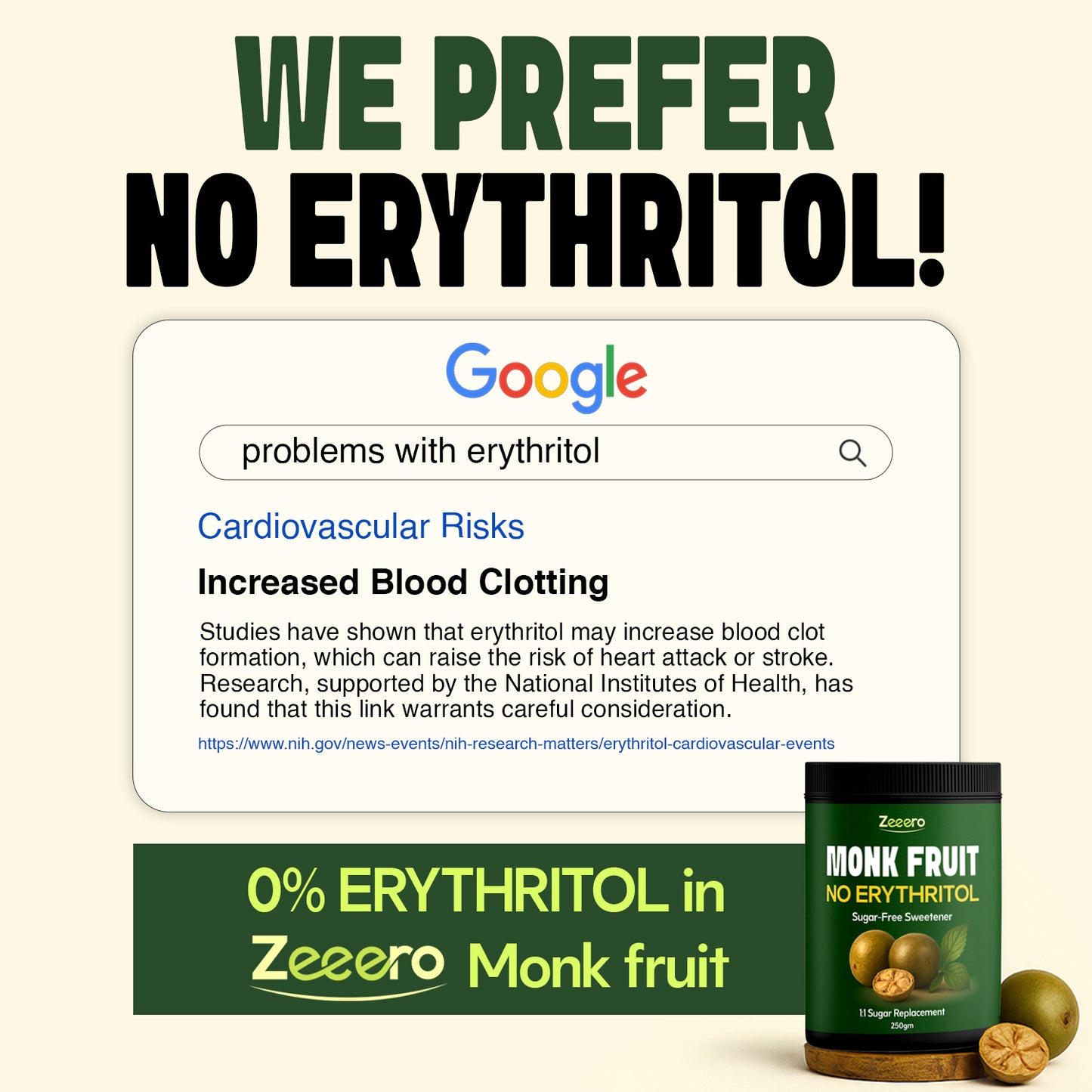 Zeeero Monk Fruit Sweetener without erythritol